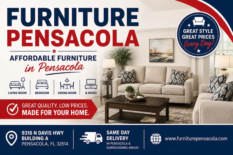 Showroom display featuring affordable furniture at Furniture Pensacola on N Davis Hwy